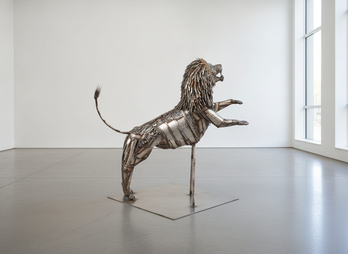 The lion shown in a bright art gallery
