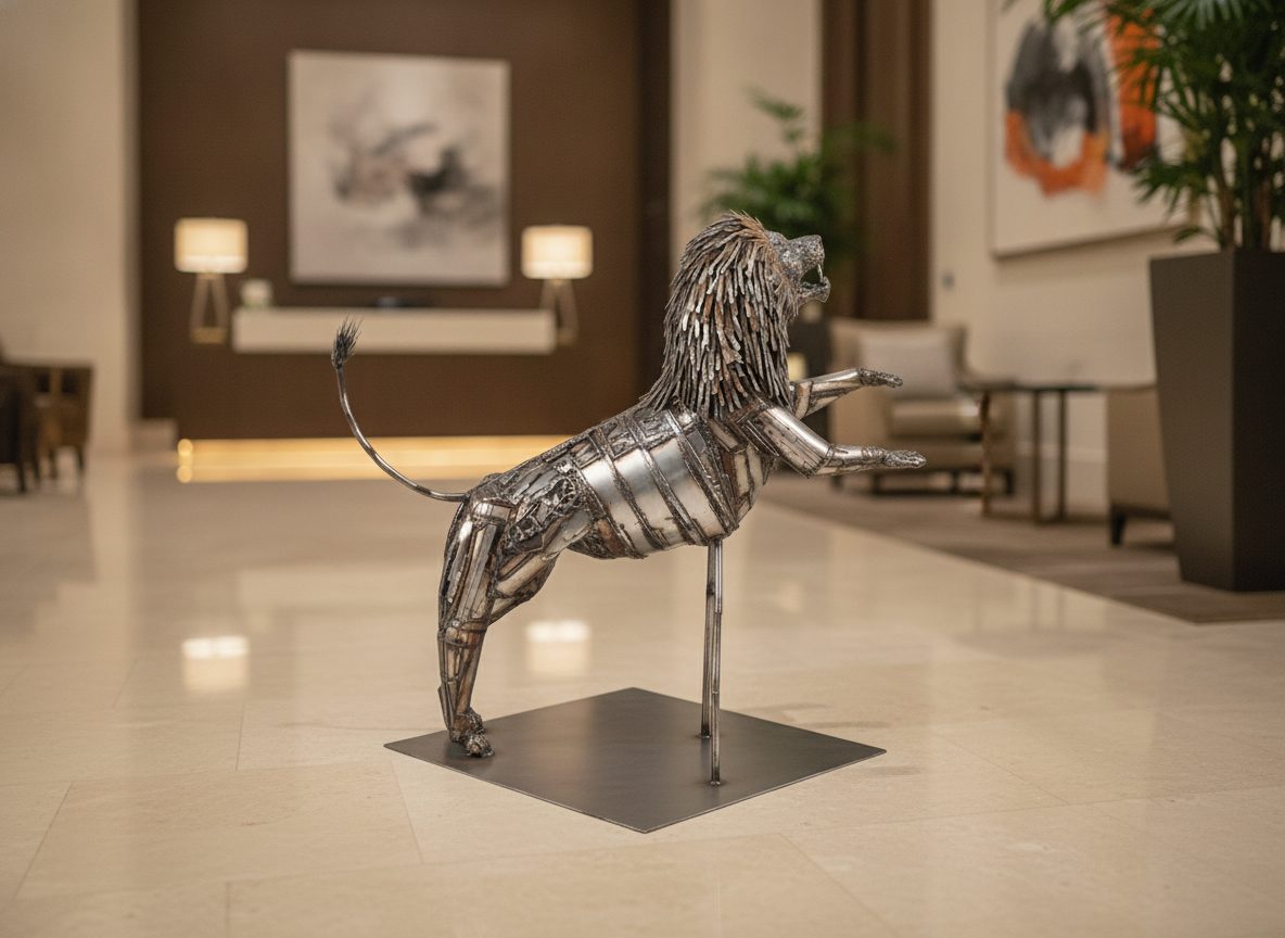 The lion shown in a hotel or office lobby